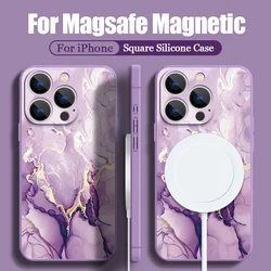 Magnetic Sandstone Marble Case For iPhone 15 Pro Max 11 12 13 14 Pro Max Built-in Metal Plate For Magsafe Lanyard Cover Coque