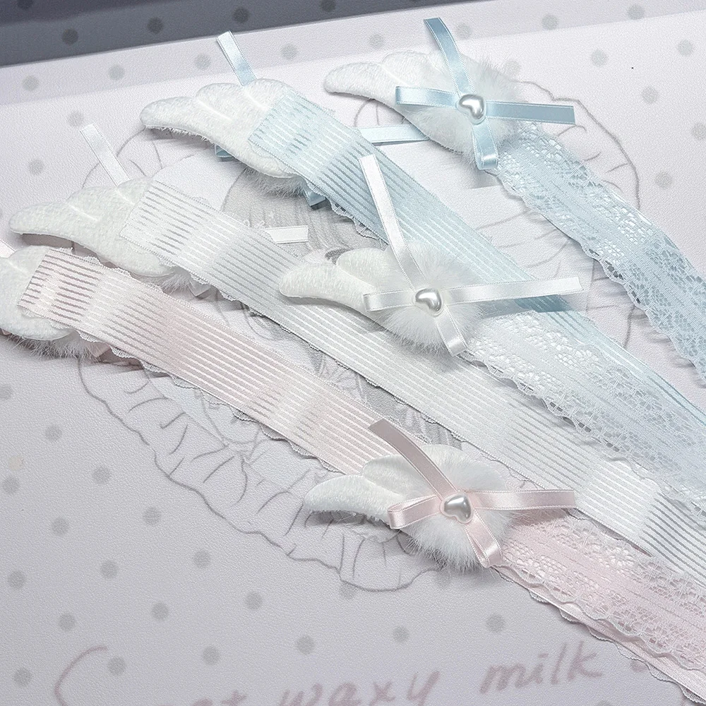 New Screen Decor White Lace Monitor Trim with Plush Angel Wings Sweet Aesthetic Computer Decor for Home Office Gaming Desk Setup