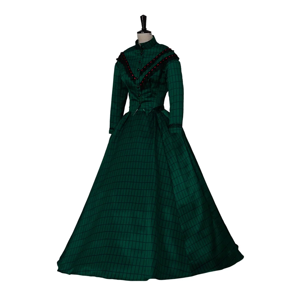 Victorian Medieval Costume Renaissance Royal Ball Gown Women Green Plaid Long Sleeve Top Skirt Suits Halloween Cosplay Dress