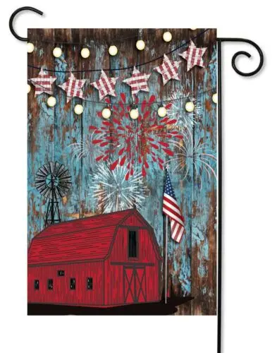 Patriotic Red Barn Firework  Garden Flag ~    12x18 Quality  Double Sided