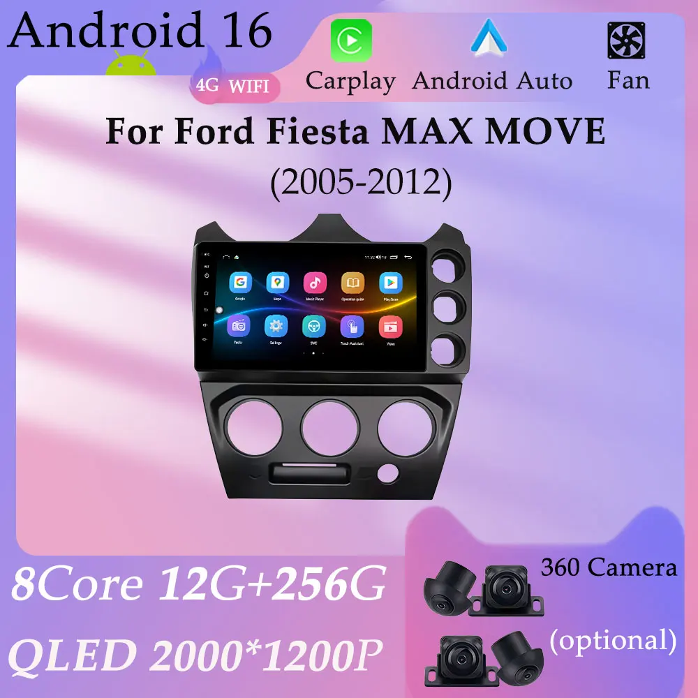 Wireless CarPlay Wired Android for Ford Fiesta MAX MOVE 2005 - 2012 GPS Navi Car Radio Multimedia Player Split Screen DSP Stereo