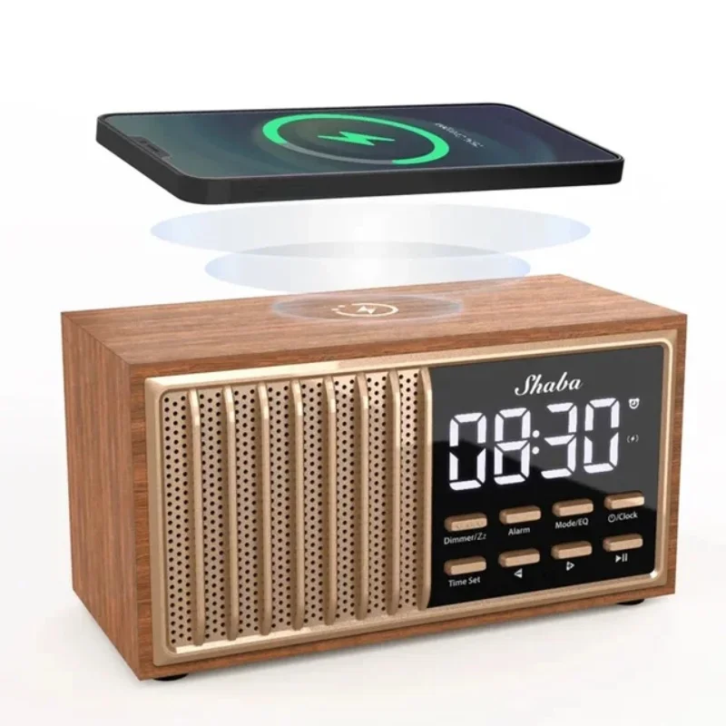 

Wireless Bluetooth Speaker Wooden Retro FM Radio Support Handsfree Call Music Player Alarm Clock TF Card U Disk Portable Audio