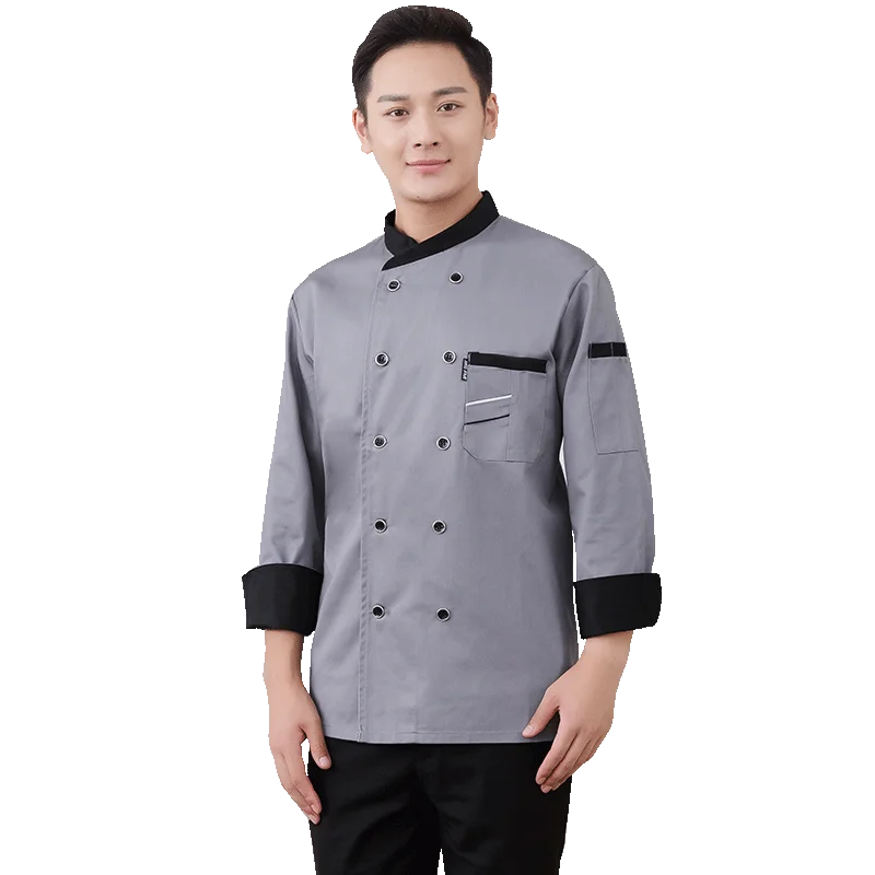 Custom Logo Men Chef Jacket Tunic Workwear Kitchen Coat Autumn Catering Uniforms With Hat For Restaurant Cooks