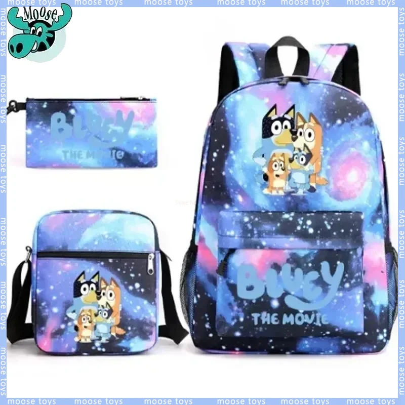 

Moose Bluey Family Cartoon Printing Three-piece Bag Fashion Cute Leisure Bag Graffiti Laptop Backpack Tourism College Trendy