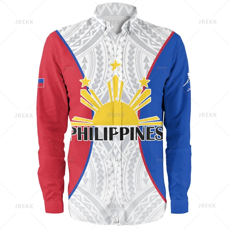 Small Size 3D Philippines Pride Printing Long Sleeve Shirts Men Philippines Ethnic Patterns Graphic Shirts & Blouses Ropa Hombre