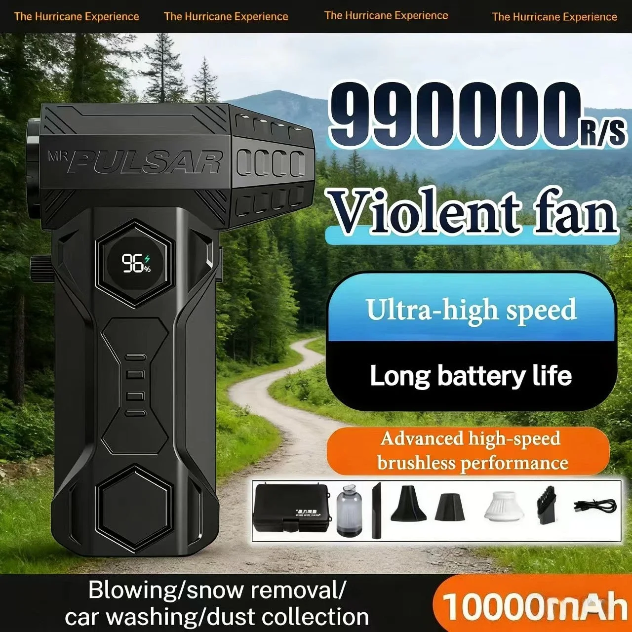 

X11 Турбоструйный вентилятор 990000 об/мин Мощный воздуходувка Бесщеточный двигатель Турбовентилятор Скорость ветра 65 м/с 10000 мАч Souffleur Air Puissant