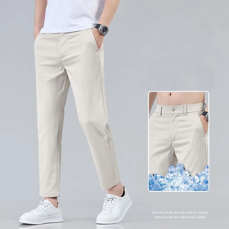 

New Summer Ankle-Length Pants Men Straight Fit Fashion Thin Brand Clothing Solid Color Casual Trousers Male 28-38