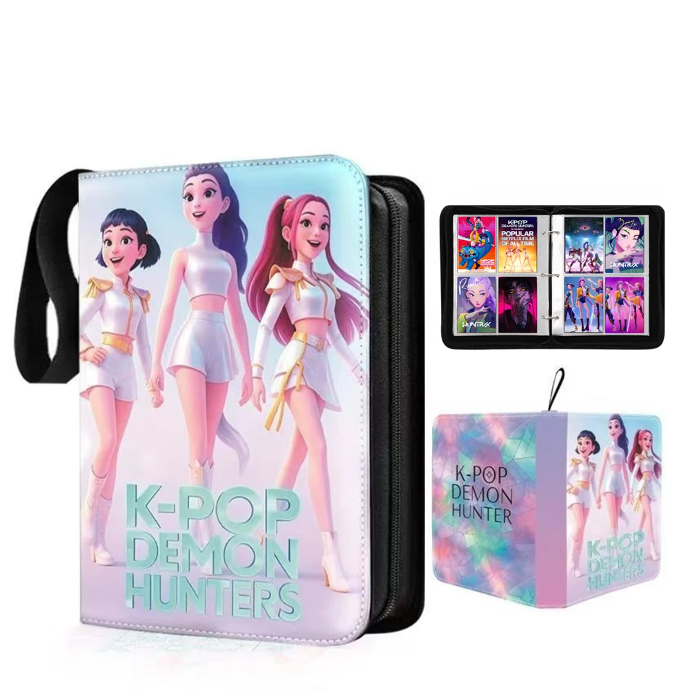 NEW 400pcs K-Pop Demon Hunters Card Album Book Folder 4 Card Slots Collections Zipper Double Pocket Zipper Card Binder Holder