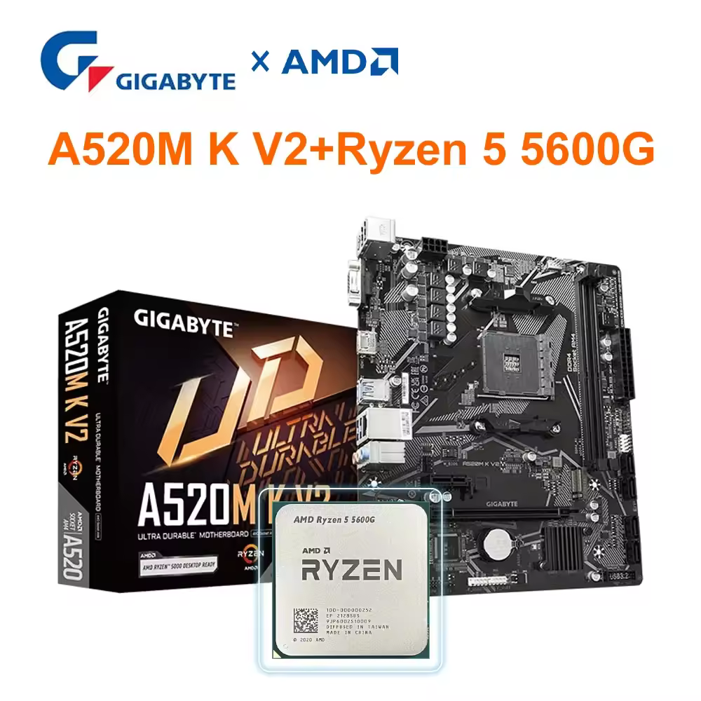 Комплект AMD Ryzen 5 5600G + материнская плата GIGABYTE A520M K V2, оперативная память DDR4 64 ГБ 5100 (OC), сокет AM4 Micro-ATX 5600G+A520