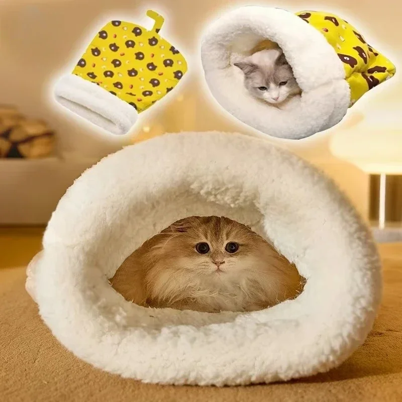 

New Cat Sleeping Bag Soft Cuddly Fluffy Feel Thickened Pet Pocket Type Quilt Bed Kitten Puppy Soft Comfortable Warm Nest Pet