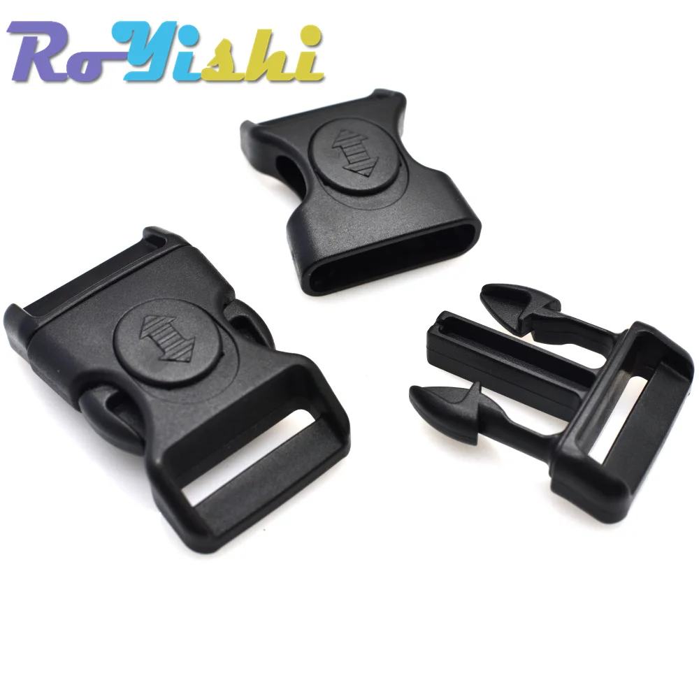 10 Pcs/Pack 15-25mm Plastic Black Curved Side Release Buckles W/Lock for Paracord Bracelet Bag&Case Accessory