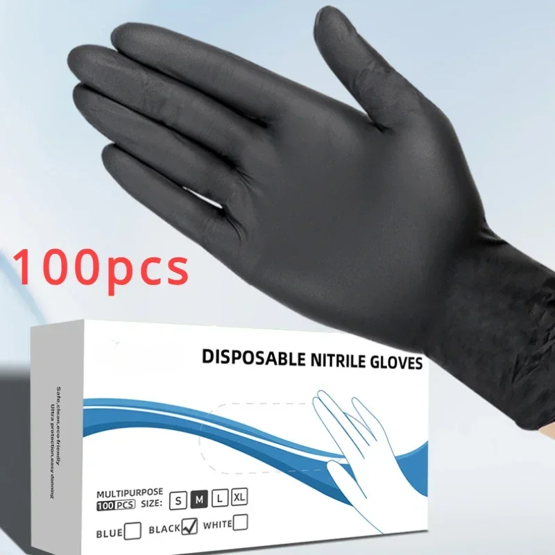 100PCS Disposable Black Nitrile Gloves Latex Free Waterproof Durable Suitable for Kitchen Food Processing Beauty SalonFamily