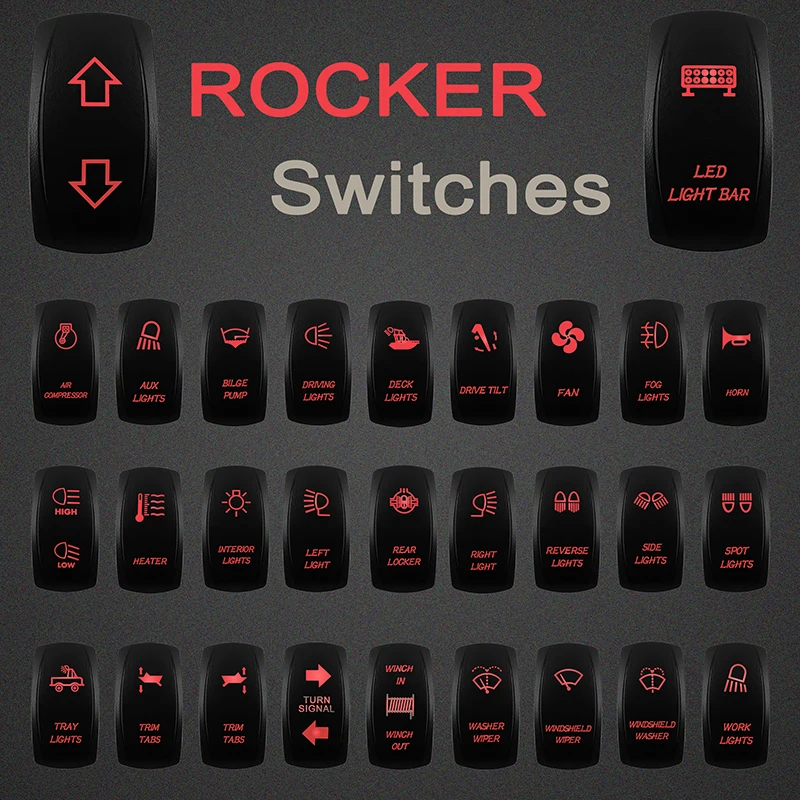 

12V Rocker Switch Red Led DTDP / SPST Laser Etched Toggler Switch For The ARB Carling Narva SUV 4x4 Accessories Marine Grade