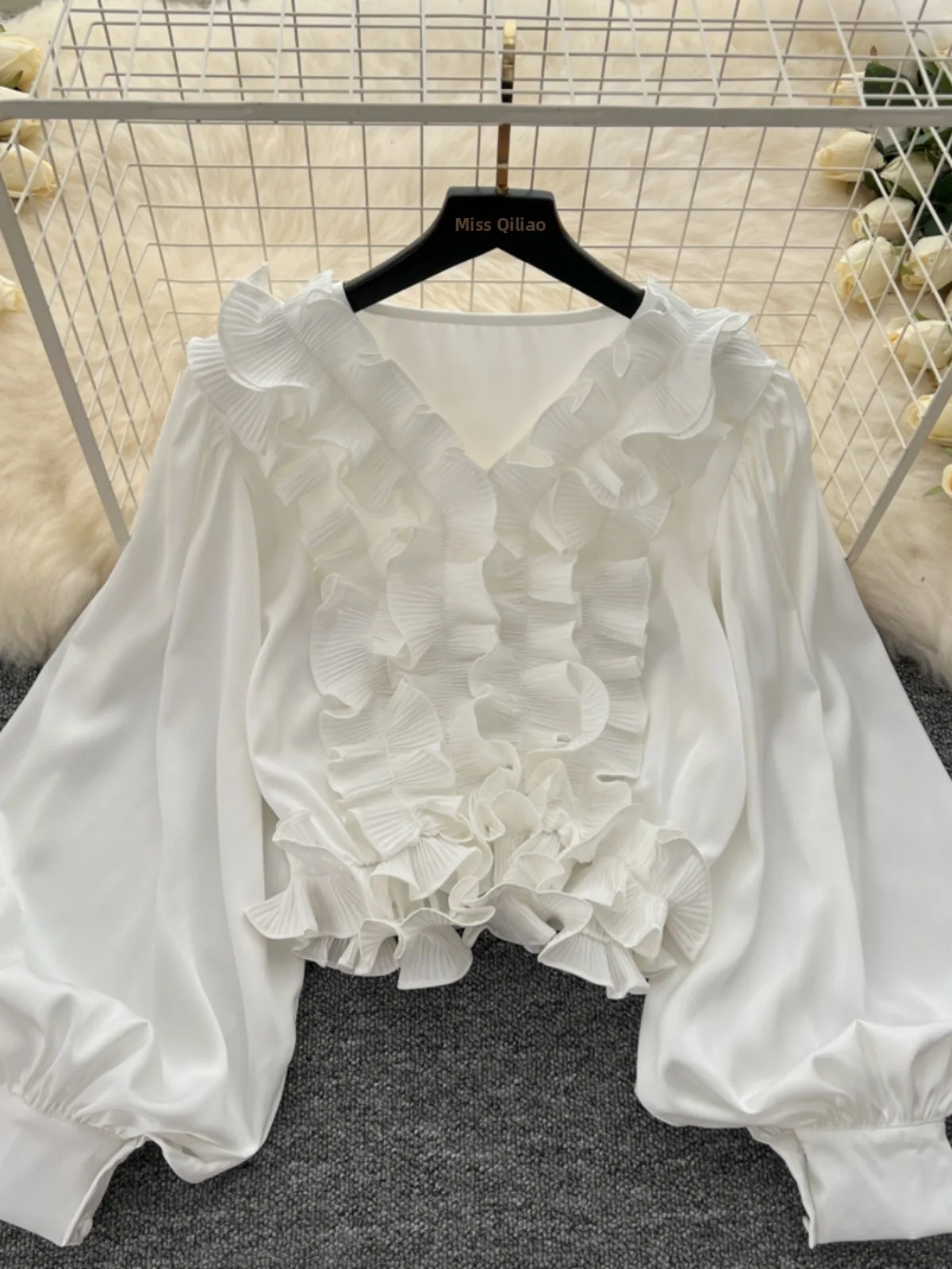 Ele Lantern Sve irt Damen Loose Fit Design Schlankheits-Trendy-Top Herbst Faion Korean Sle Long Sve Button up
