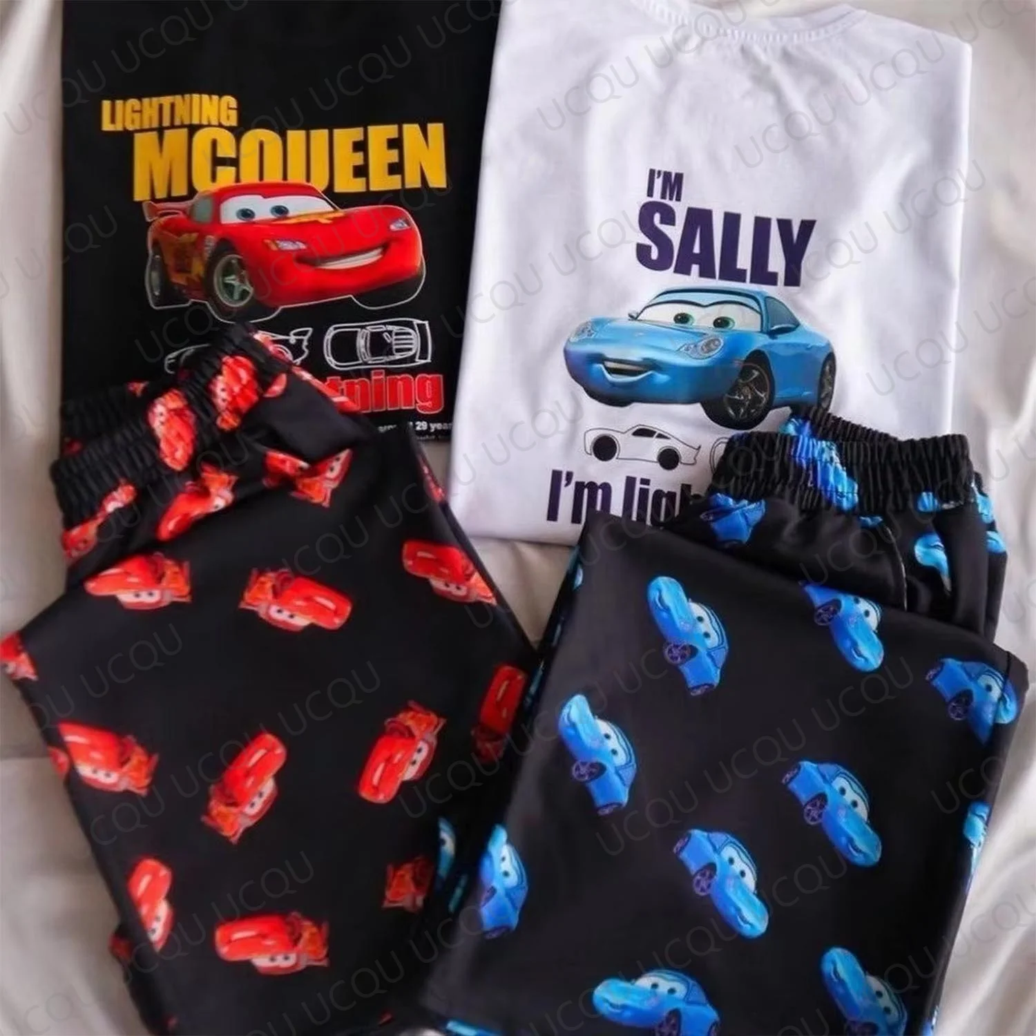 Lightning McQueen & Sally – ensemble de vêtements de détente pour Couple, T-Shirt d'été surdimensionné en coton avec pantalon de pyjama, tenues pour adultes et enfants, 2026