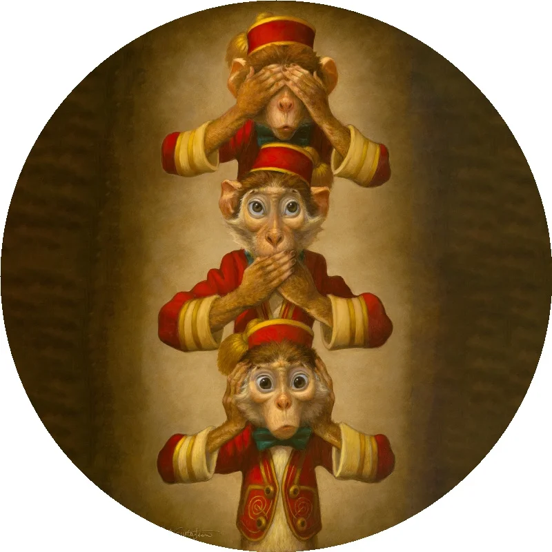 GUSTAFSON Vintage-Inspired See No Evil Speak No Evil Hear No Evil Aluminum Wall Art - 20x20cm (8x8 Inch) Japanese Monkey Trio De