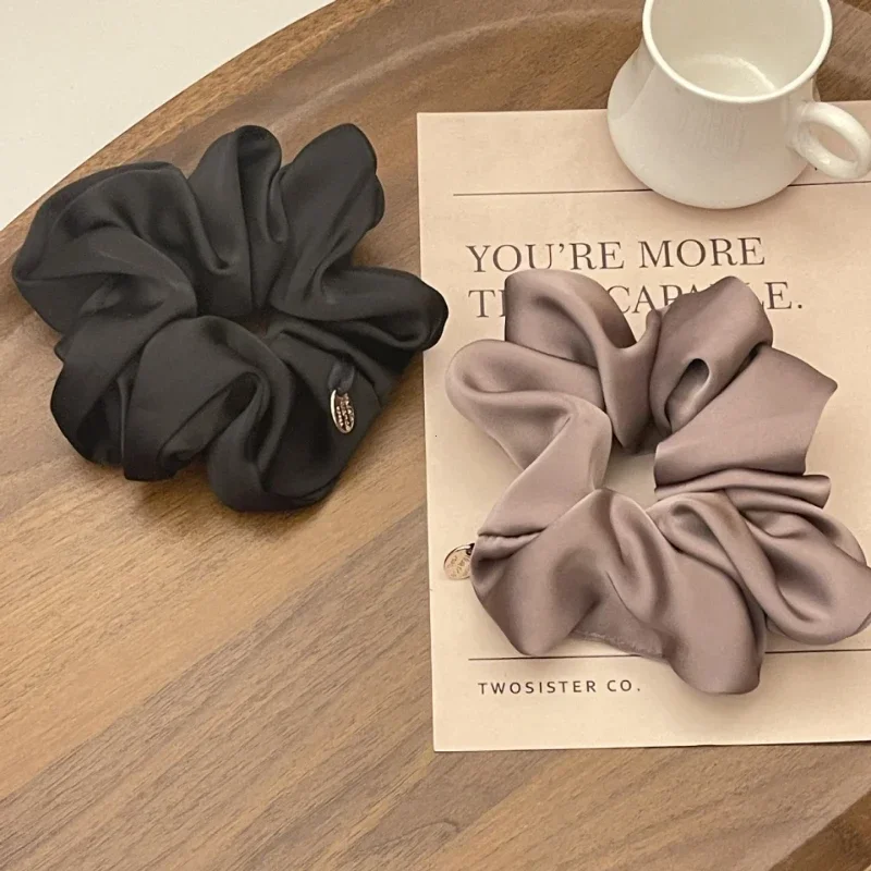 Satin Silk Hair Scrunchies Black Hair Ties for Girl and Women Scrunchie Solid Color Hair Accessories Scrunch Hairclips for Women