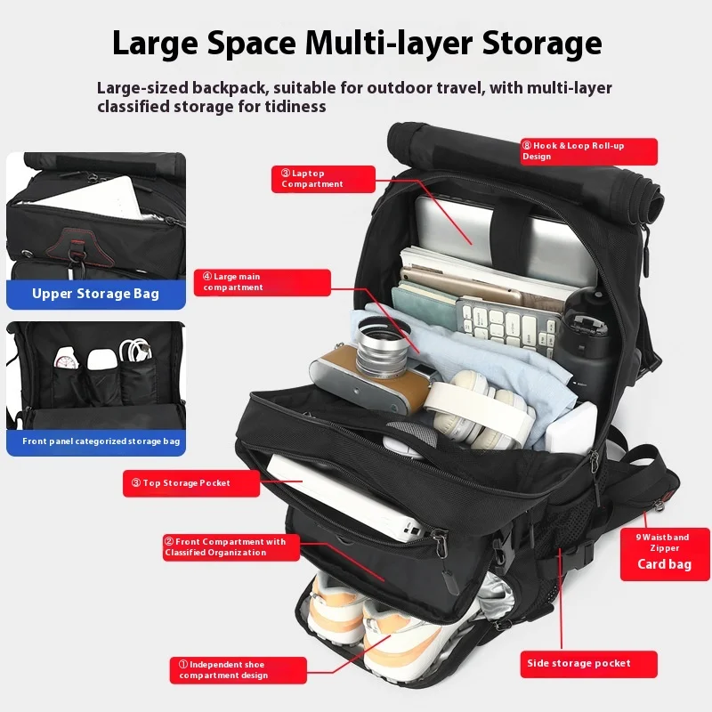 New Large-Capacity Men's Backpacks, Outdoor Expansion Travel, Large Travel Bags