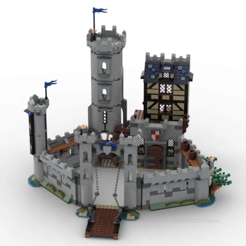 MOC-modelo de vista de calle Medieval personalizado, caballeros medievales, fortaleza, bloques de construcción, arquitectura DIY, juguetes educativos, regalos