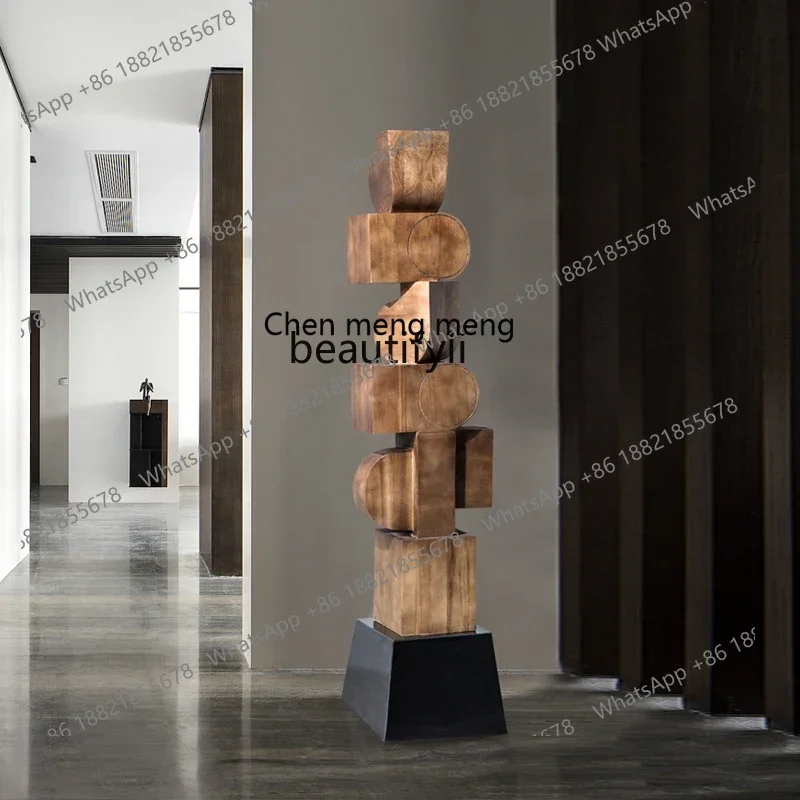 

D96 Wood carving ornaments Floor installation Hotel lobby Sales department Decoration creative geometric sculpture artwork