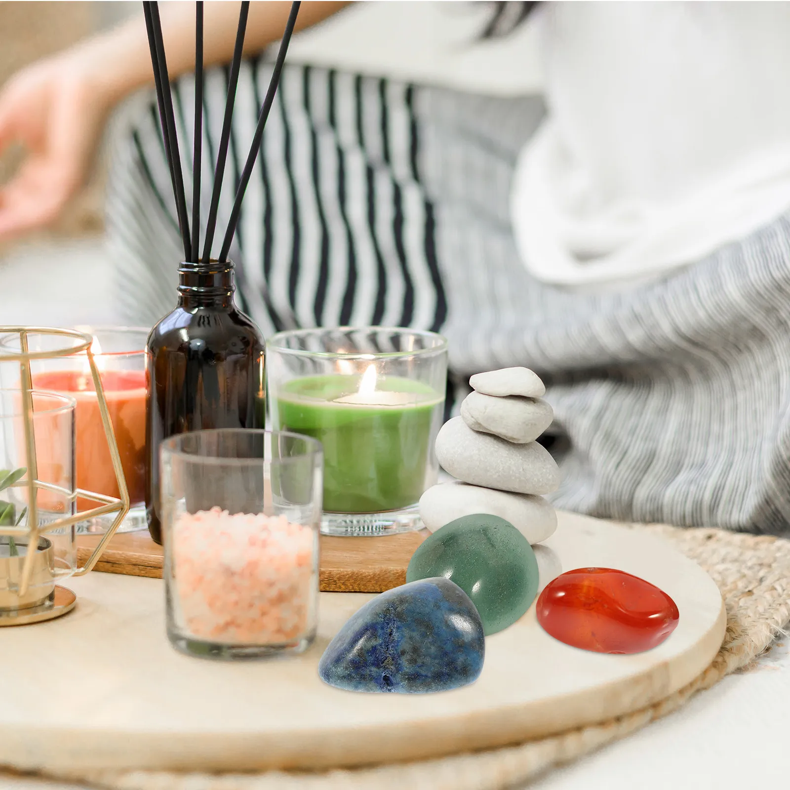 

1Set -Color Crystal Stones Delicate Wear-Resistant Meditation Energy Stones for Yoga Home Decor Stress Relief