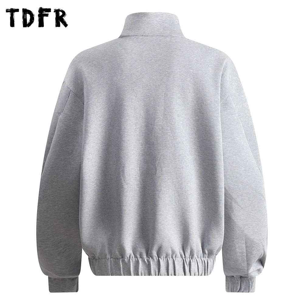 Solid Color Stand Collar Sweatshirts Mens Autumn Casual Loose Elastic Hem Loose Long Sleeve Sweatshirts Man