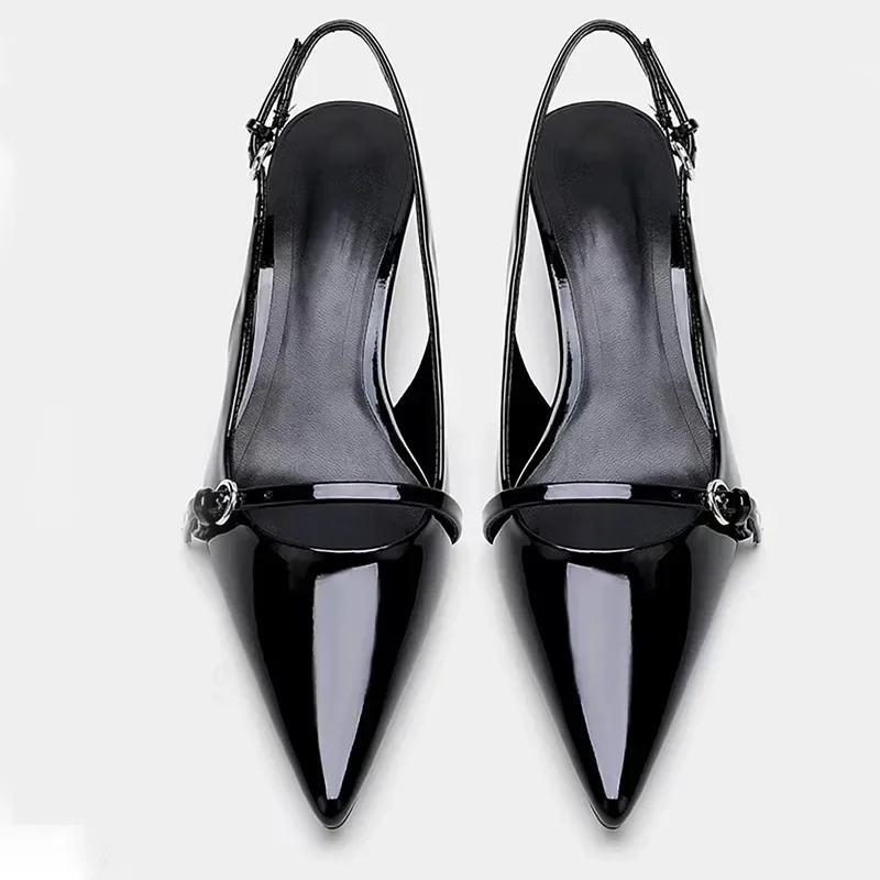 Summer New Baotou Sandals Women\'s Fashion Pointed Head Shallow Mouth Metal Buckle Anti-slip Wear-resistant High Heels
