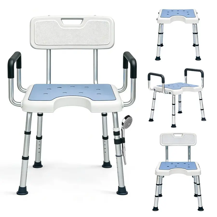 

Chair for Inside Shower with Arms and Back, 500lbs Capacity Height Adjustable UShaped Seat for Seniors Elderly Easy Bathing, 4in