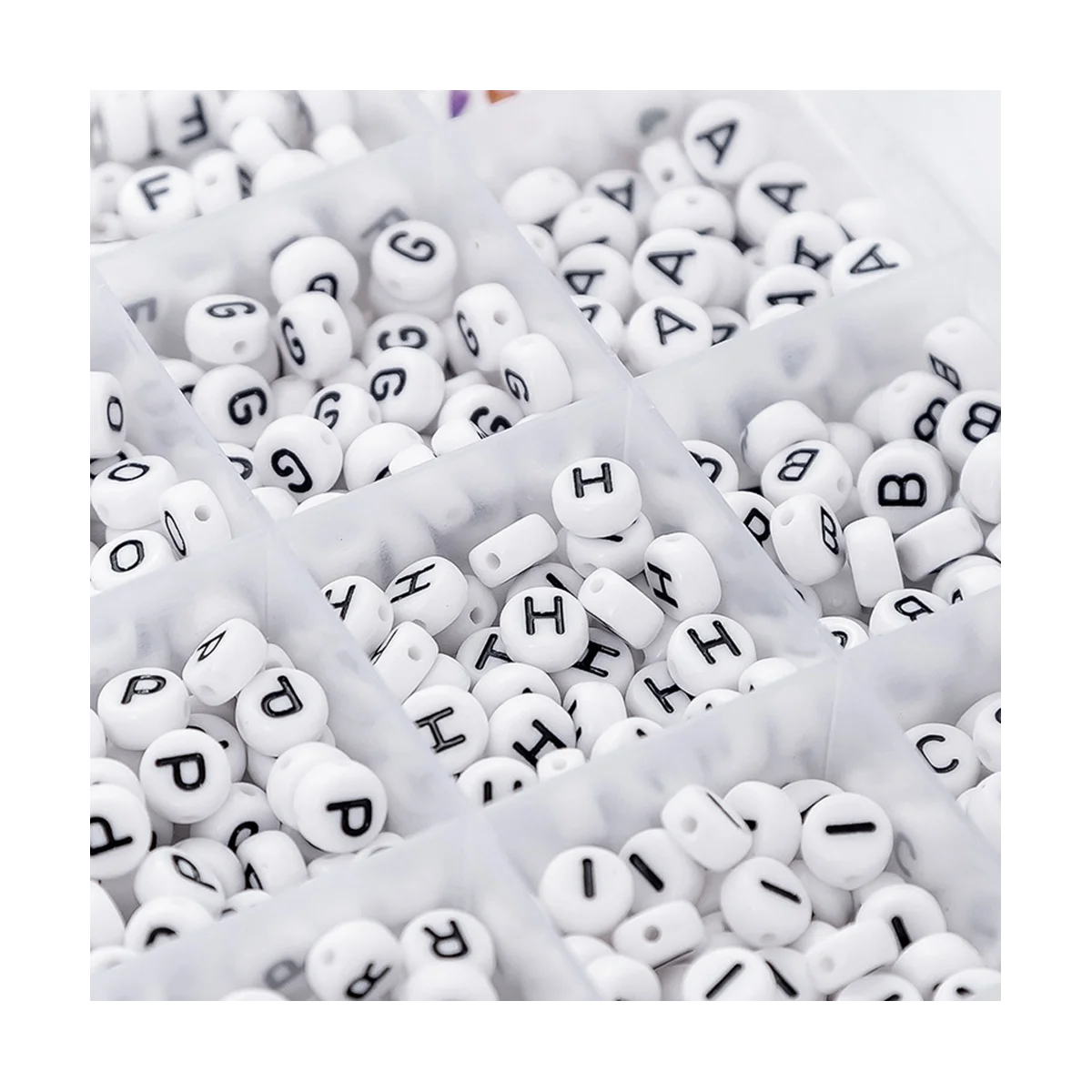 1200Pcs A-Z White Flat Round Black Letter English Alphabet Acrylic Beads Set DIY Jewelry Bracelets Necklace Making