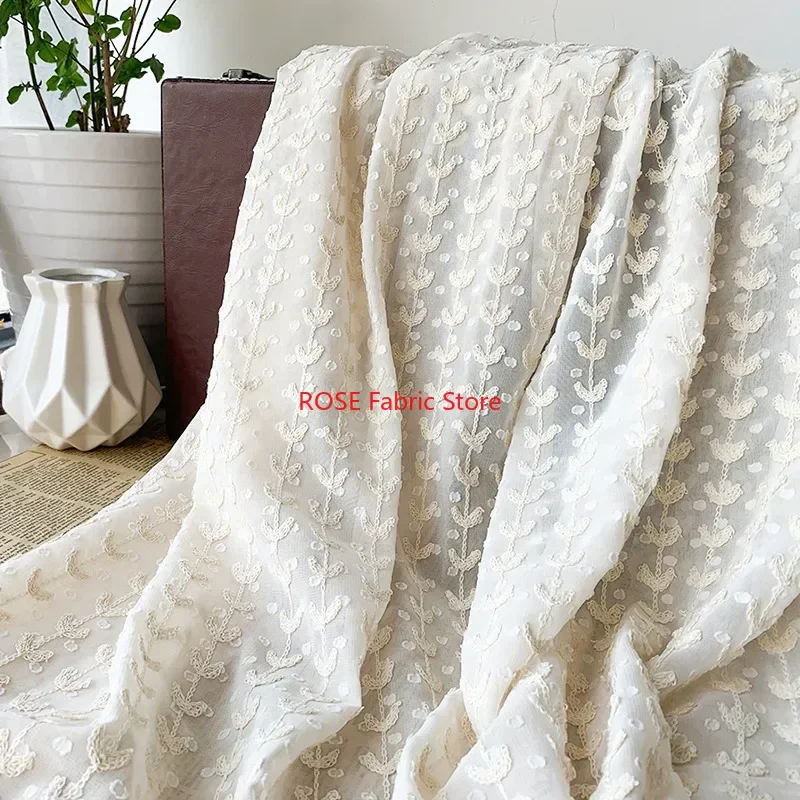 

1-метровая белая бежевая полоска в горошек с вышивкой, жаккардовая шифоновая тюлевая ткань для шитья классической рубашки своими руками