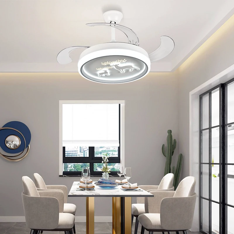 Invisible Restaurant Fan Lamp With Electric Fan Bird Nest Ceiling Fan Pendant Lamp Living Room With Led Light Remote Control