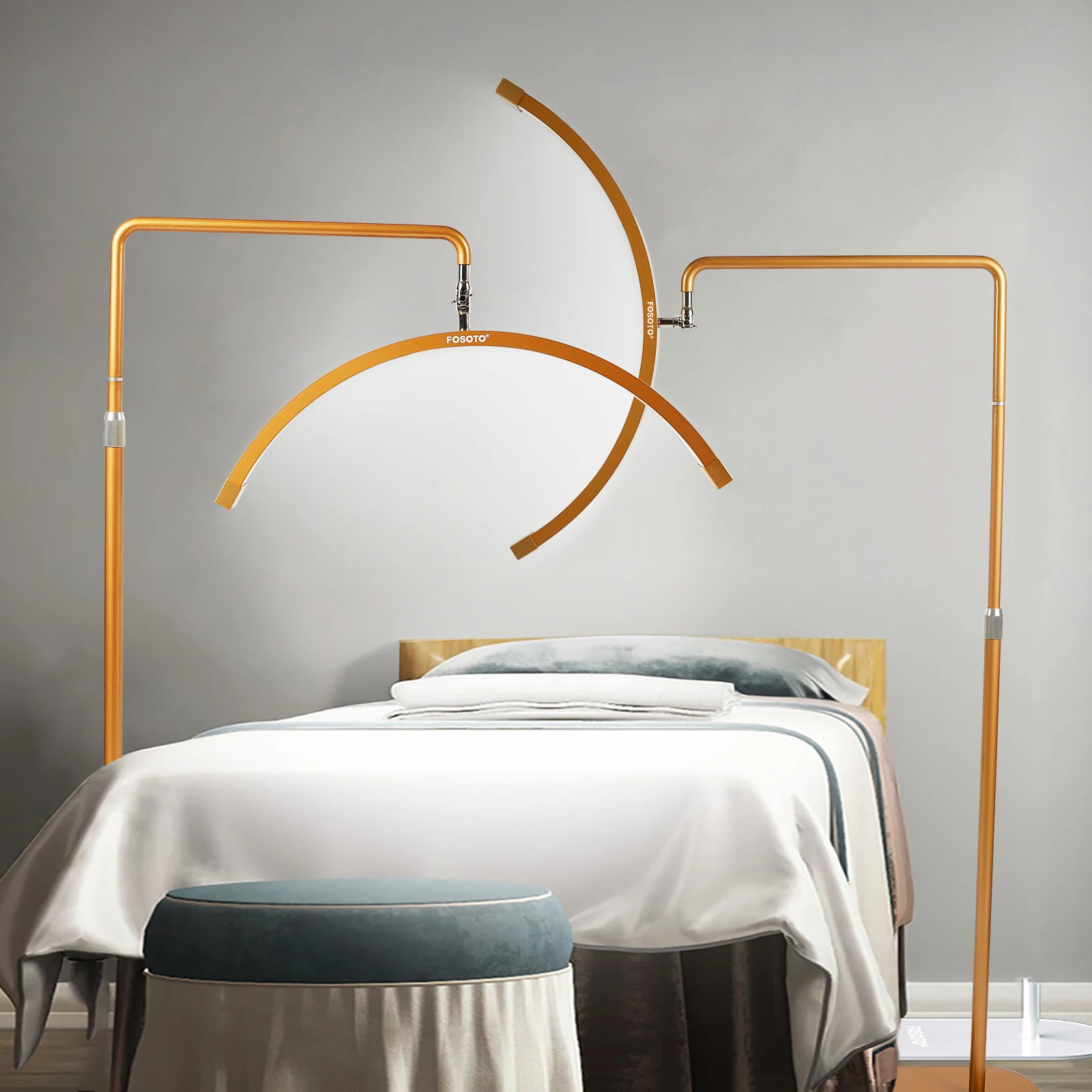 Fosoto 28 polegadas Fotografia Cosméticos Lâmpada de chão meia lua com bandeja e clipe de telefone para cílios extensões de cílios luz