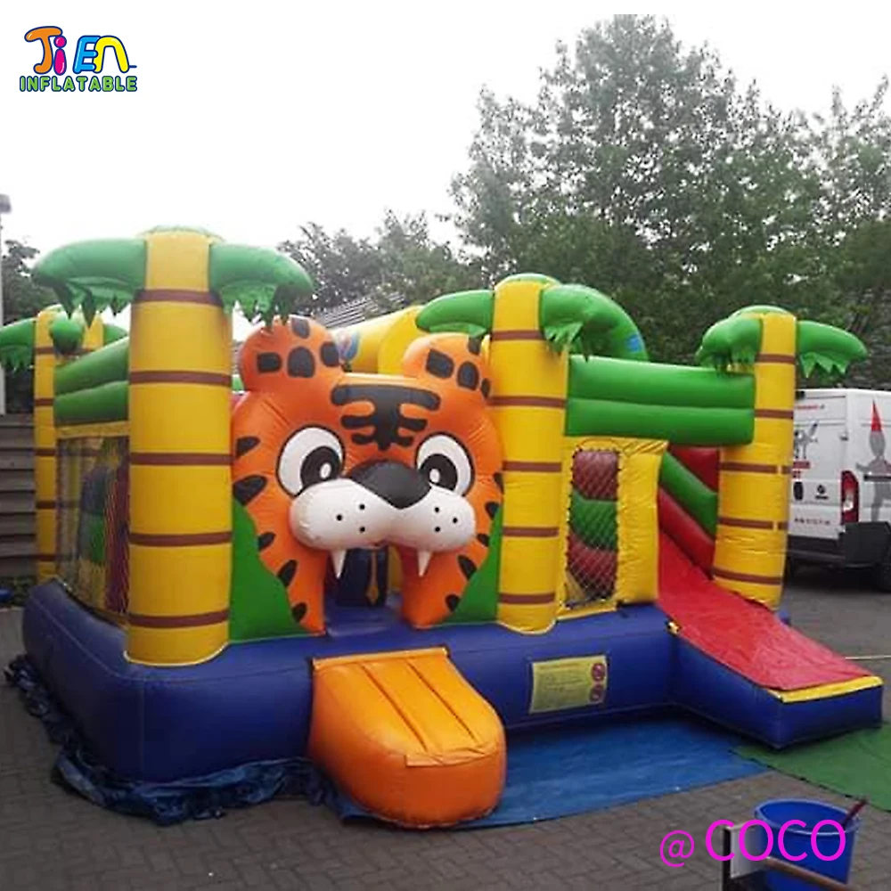 free by air to door,5x5x3mh animal theme inflatable bouncer slide combo for children,jumping bed bouncy castle with slide