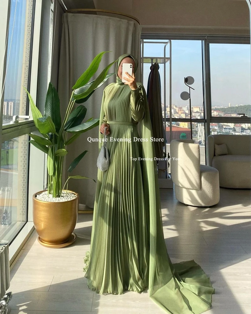 Qunque Vintage A-line Evening Dresses With Pleat Shawl Saudi Arabia Formal Occasion Dresses Customized Chiffon فستان سهرة نسائي