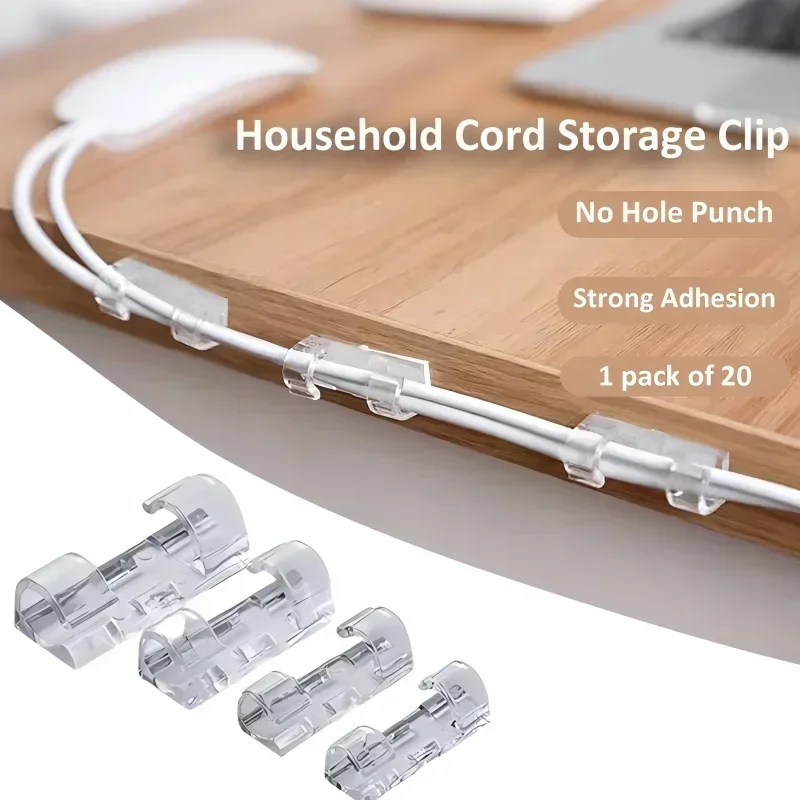 5-20PCS Cable Organizer Clips Network Cable Hub Cable Manager Self-Adhesive Data Cable Holder Study Office Desktop Cleanup Tool