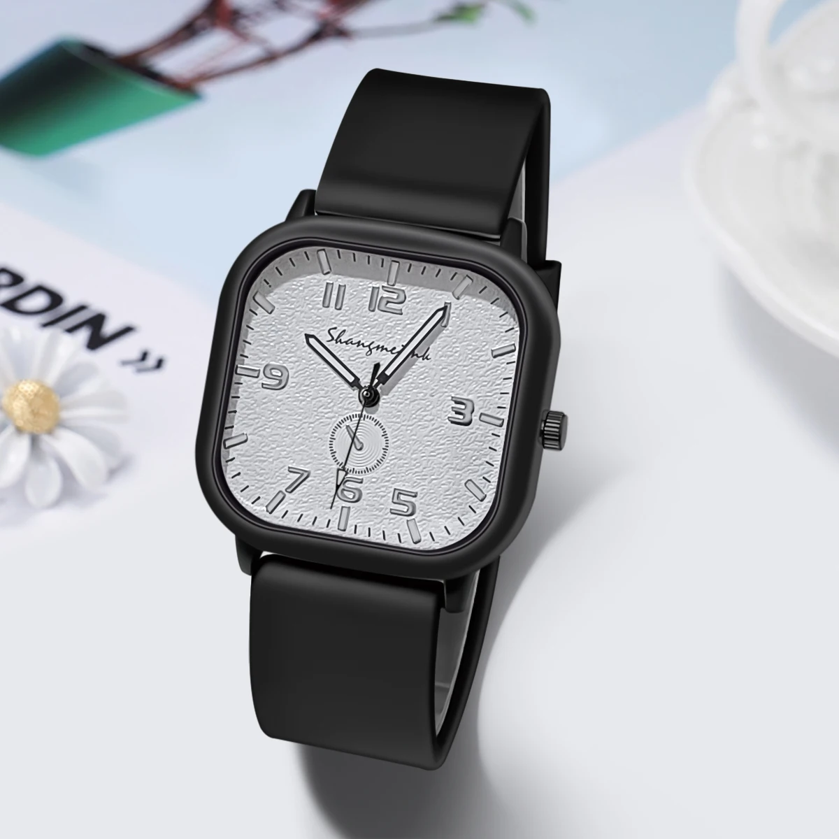 Fashion Blazer Square Case Silicone Men Sport Quartz Watch