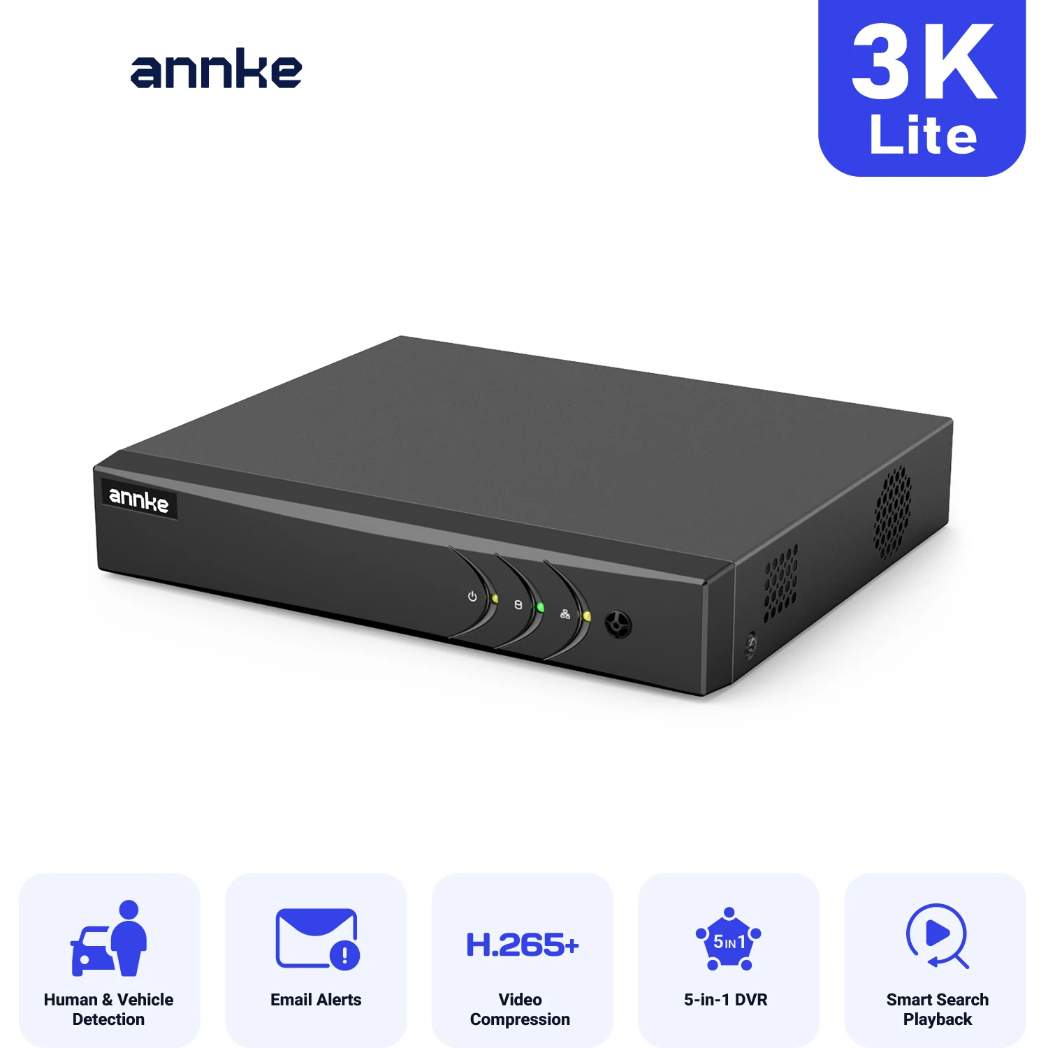 ANNKE 3K Lite CCTV DVR 8CH 16CH H.265 5-in-1 TVI AHD CVI CVBS IP Security Recorder Human Vehicle Detection Mobile Remote View