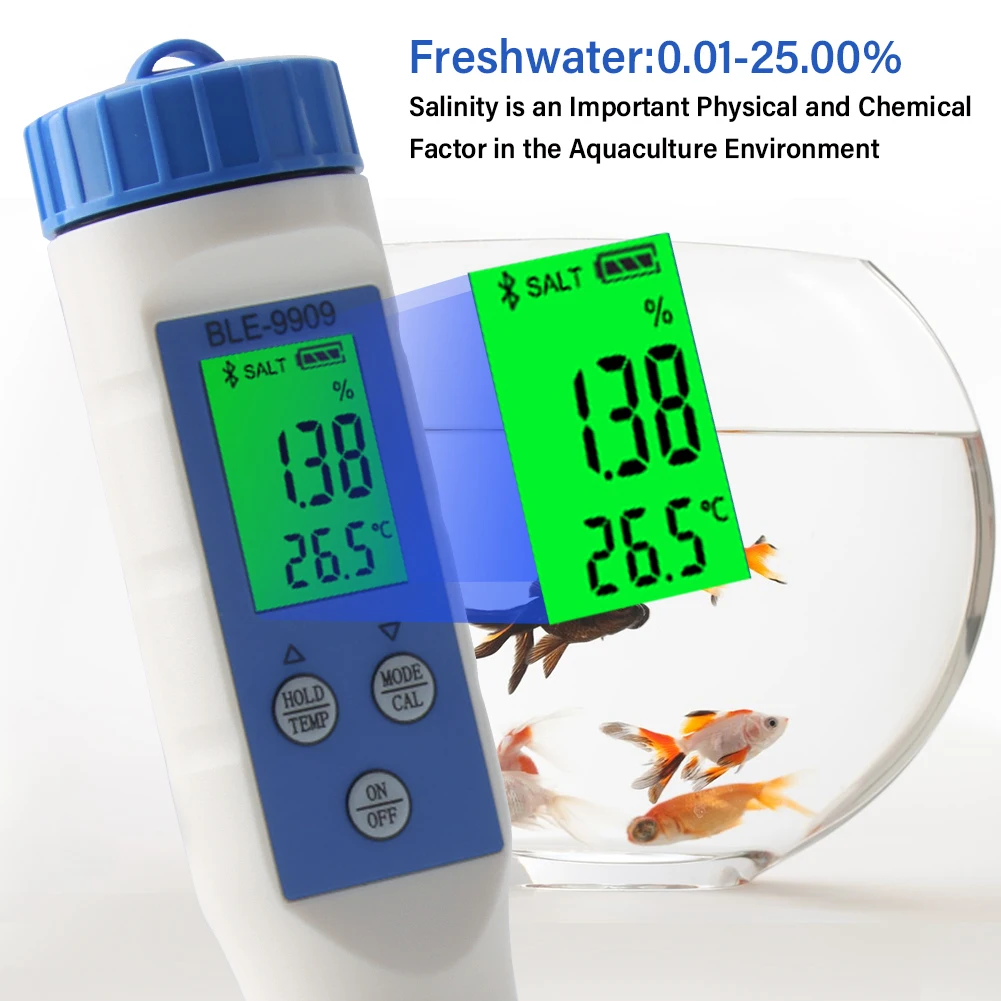 Digital Smart Bluetooth Seawater Salinity Meter Salt Tester Monitor for Aquariums Pool Fish Tank Seafood Aquaculture 0.1-200ppt