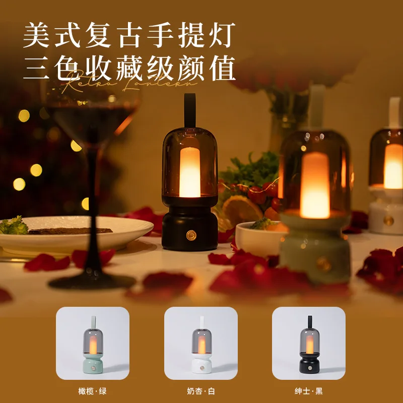 New Retro Portable Light Outdoor Camping Rechargeable Ambient Light Candlelight Ornament Birthday Gift Night Light