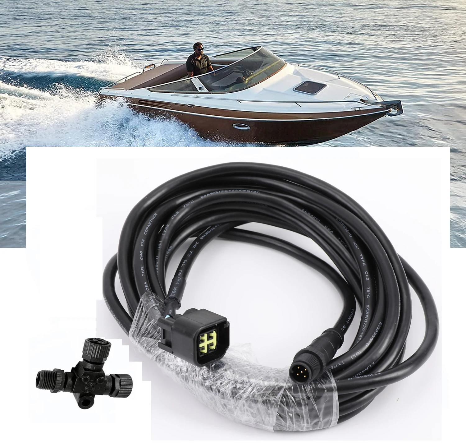 PLOSON Engine Interface Cable NMEA2000 Network Connection with T-Connector Compatible with Yamaha Outboard Engine 2006-2023