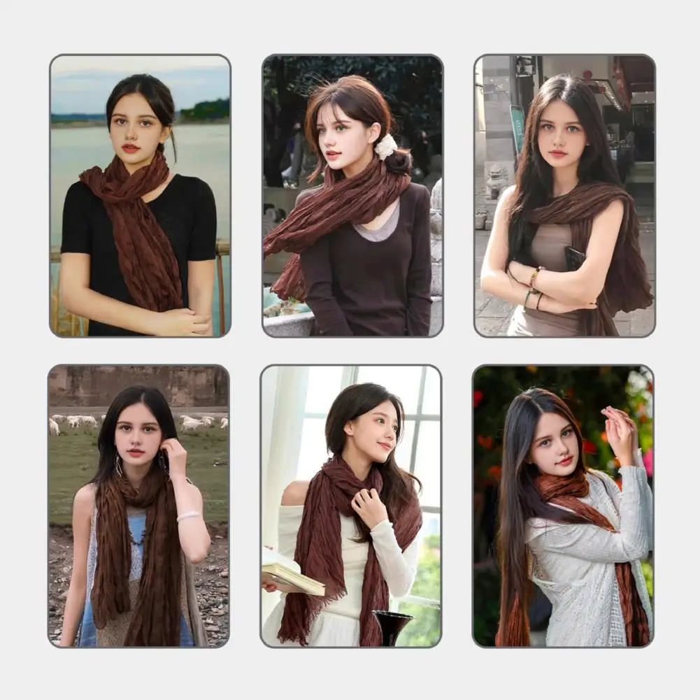 شال رقيق أنيق مطوي وشاح شال من الكتان للنساء تصميم ريترو خفيف الوزن للارتداء والأنشطة الخارجية الناعمة للخط #4