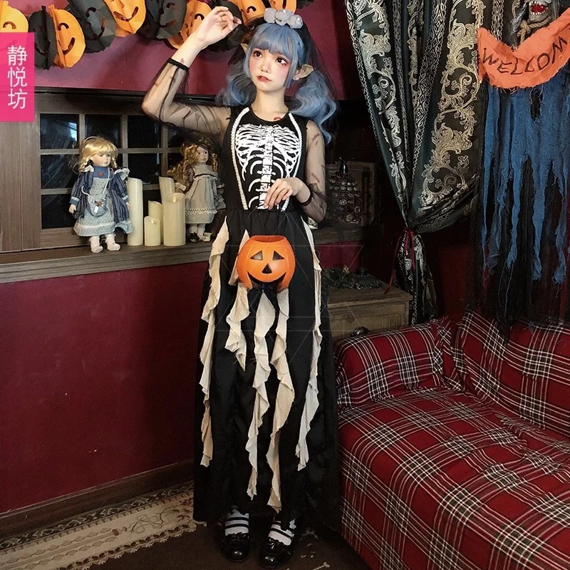 K gothique Devili sorcière longue Dr loween Costume femme Sle terreur mariée squelette Zombie tenue ethnique scène Costume