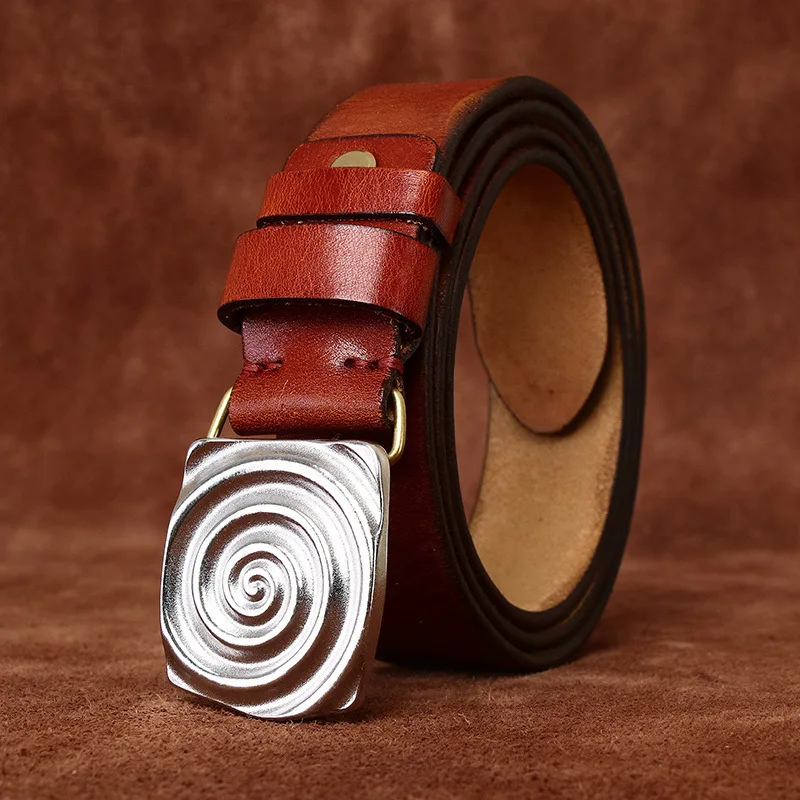 38-センチメートル純粋な牛革本革ベルト男性ブランドストラップ男性ステンレス鋼バックルジーンズカウボーイ高級デザイナーベルト