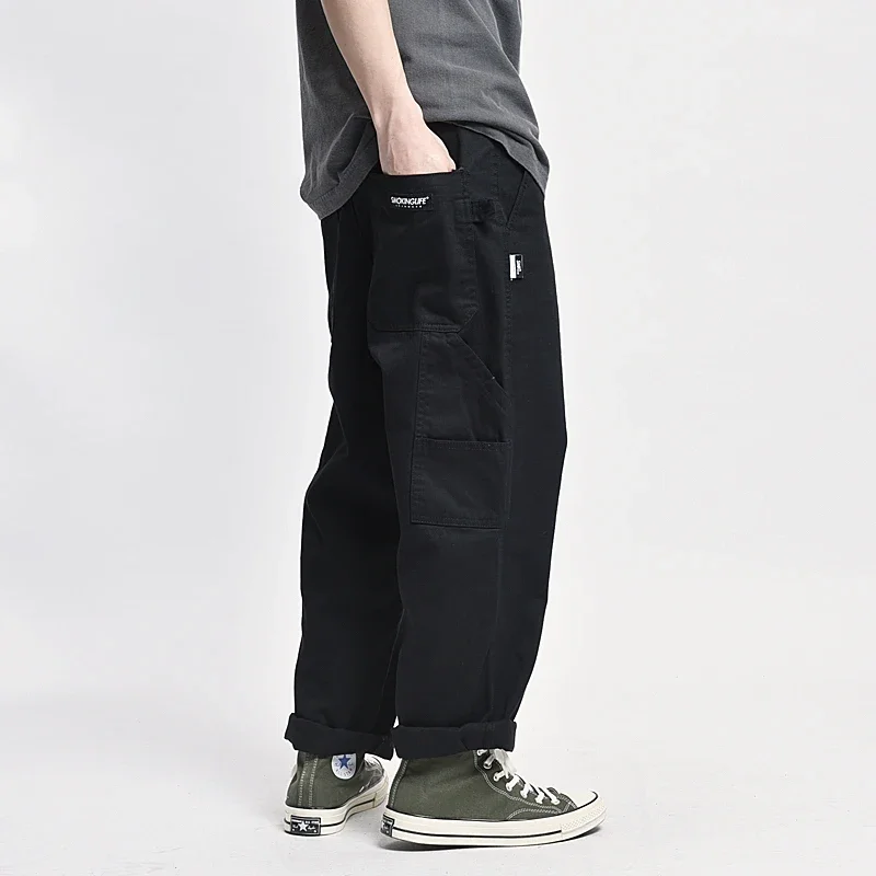 Safari Style! Multi-pocket Cargo Trousers Men Loose Straight Casual Baggy Pants Mens Work Canvas Pants