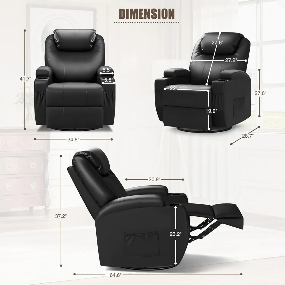 Rocking Massage Chairs, Home Reclining Sofa Chair, PU Leather, Ergonomic Living Room Chair with Cup Holders, Remote Control