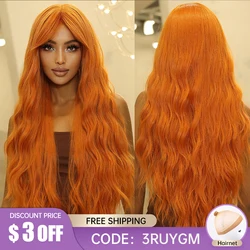 Long Wavy Orange Colorful Cosplay Wigs Deep Wave Copper Ginger Synthetic Wig Bang Hair for Black Women Wig Party Heat Resistant