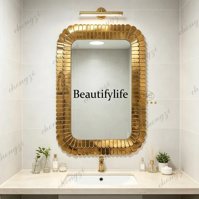 Bathroom mirror American retro background wall decorative mirror Wash table makeup mirror European entrance