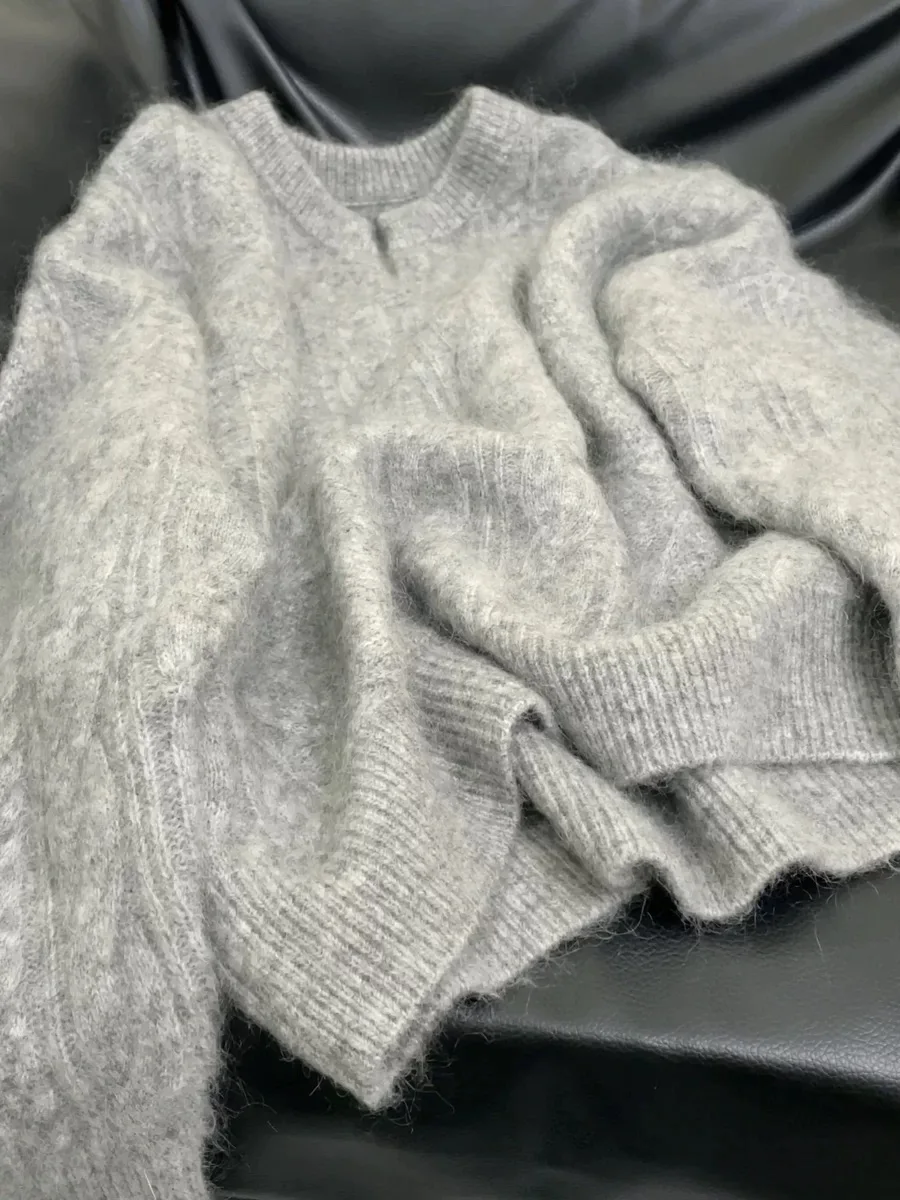 

ay Вязаный свитер женский Lazy Sle Bull X Goods Explosive Осень Зима High End Sensation Long Sve V Ne