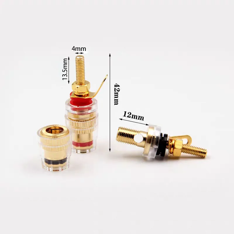 4mm Banana Plug Amplifier Speaker Binding Posts Oxidation Resistance Brass Terminal Transparent Gold Plated Audio Connector E4