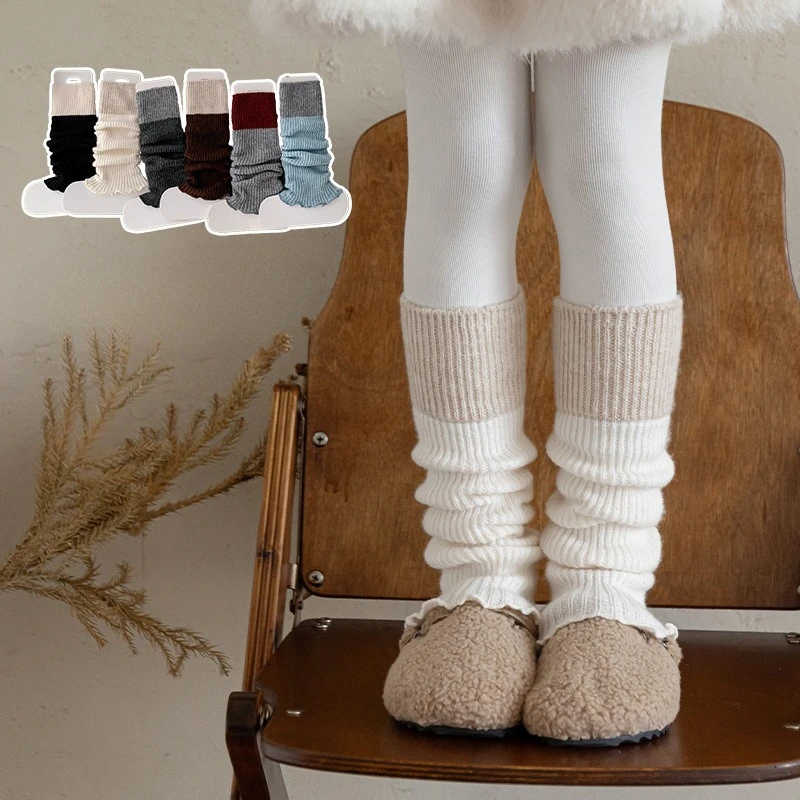 

Японские однотонные милые гетры для девочек, вязаные чехлы для ног, осенне-зимние утепленные носки, носки с кучей, гетры